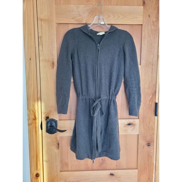 Minnie Rose Cashmere Zip Up Small Hooded Minimalist Quiet Luxury Sweater Dress - Picture 1 of 8